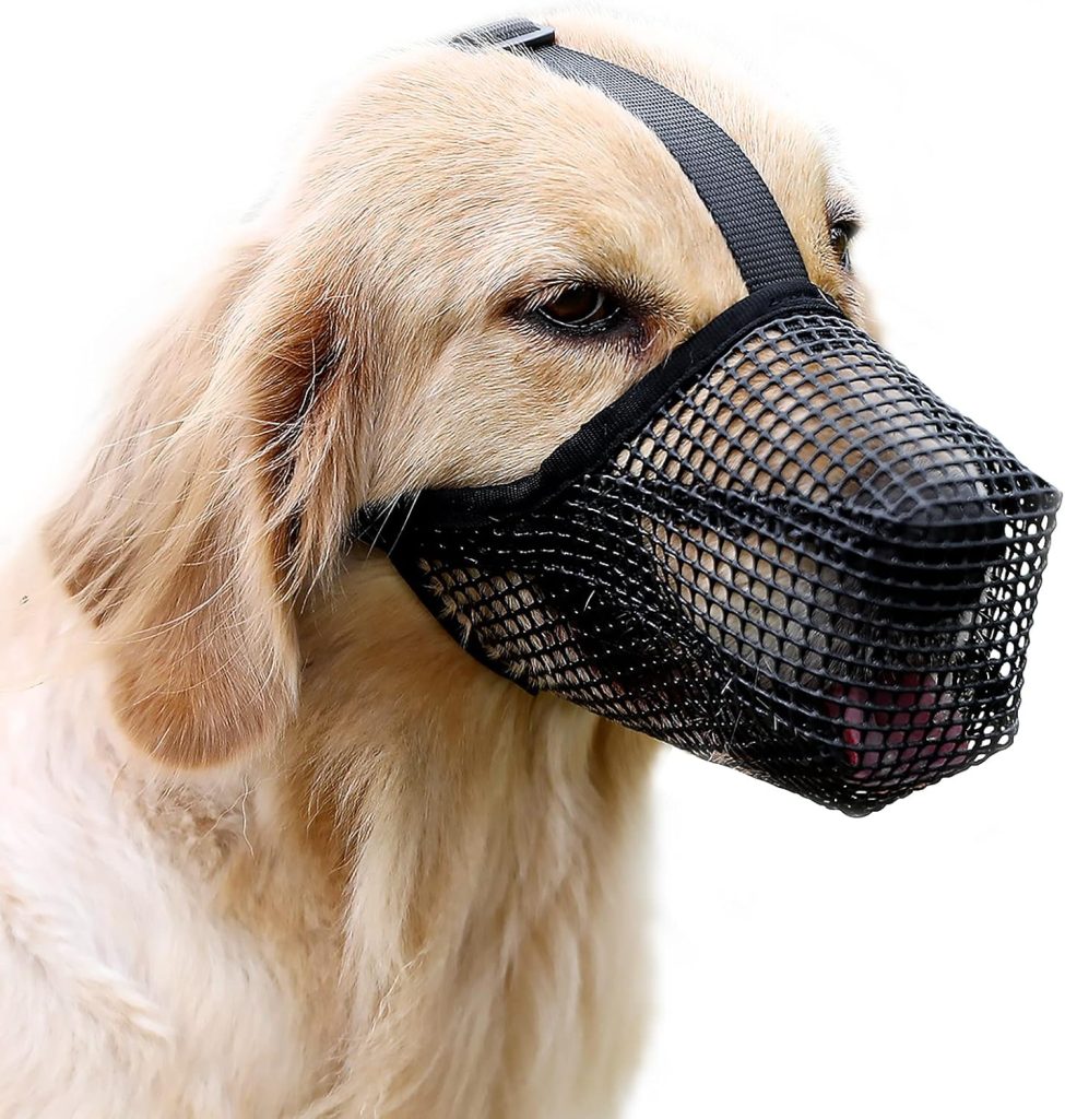 Dog Muzzle Soft Nylon Muzzle - Adjustable Breathable Mesh Muzzle, Dog Mask, Mouth Cover for Anti-Biting Anti-Barking Licking (Black, Size L)