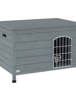 Wooden Dog House with Removable Bottom, Wire Door, Openable Top, Pet Shelter for Small Dog, 80 x 55 x 53.5cm, Dark Grey
