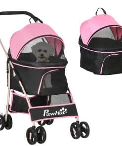 3 In 1 Detachable Pet Stroller, for Extra Small and Small Dogs - Pink