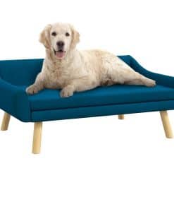 Dog Couch with Soft Cushion, Pet Sofa Bed with Wooden Frame, Removable Cover, for Medium and Large Dogs, Blue