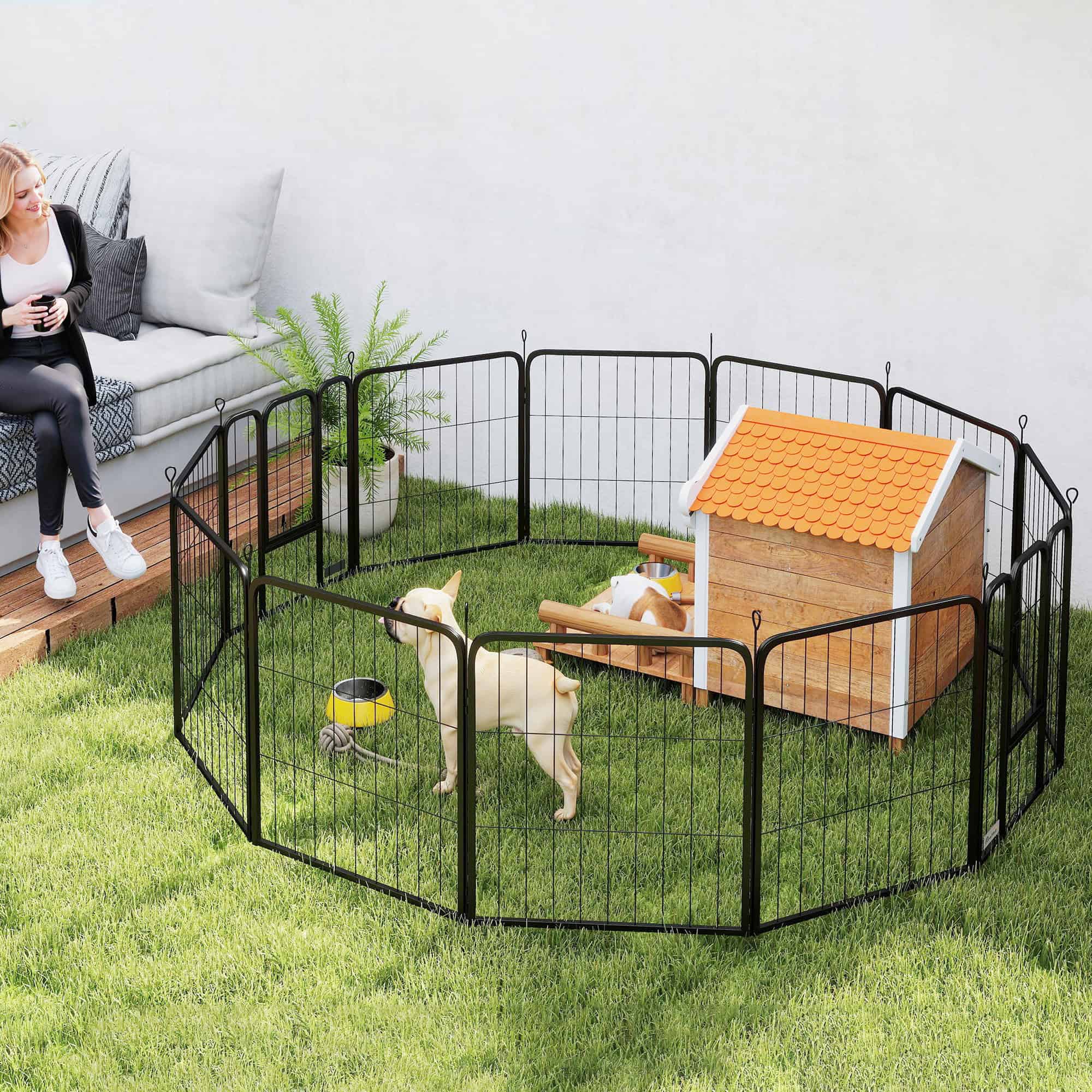 12 Panels Heavy Duty Dog Playpen with Doors, for Small Dogs, 60cm High, Black - Image 8