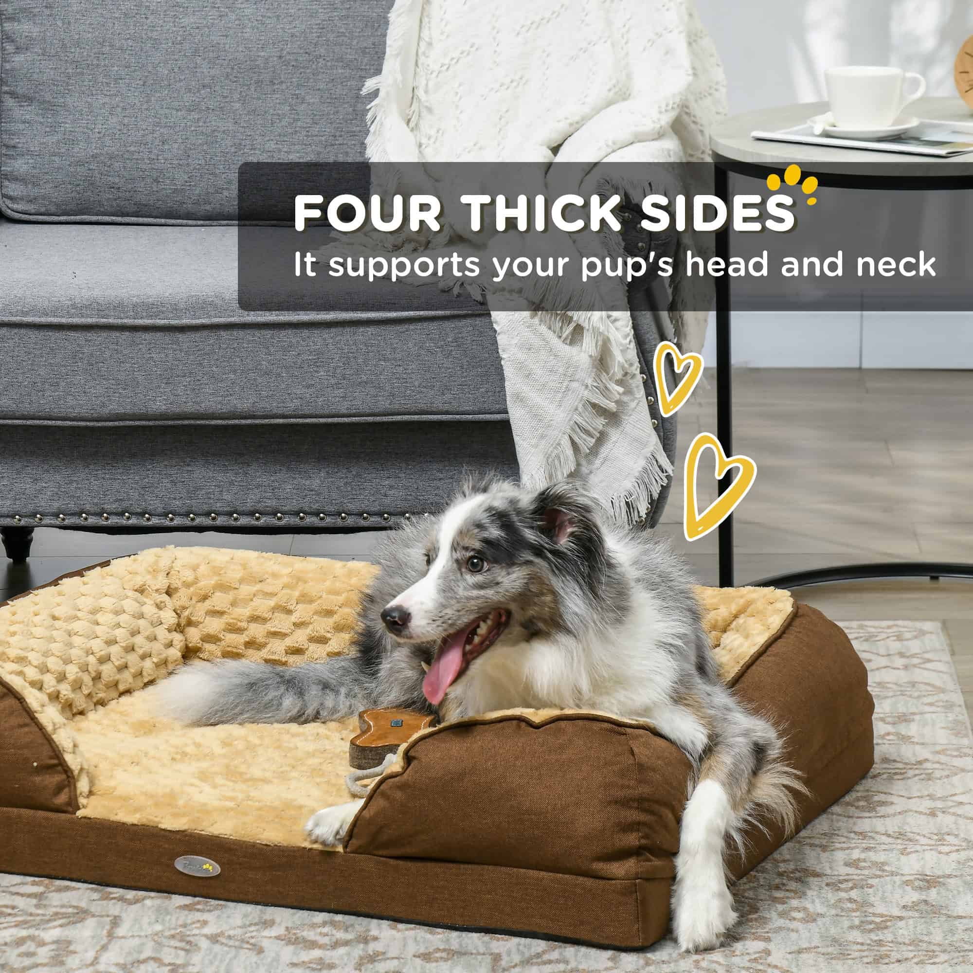 Calming Dog Bed Pet Mattress w/ Removable Cover, Anti-Slip Bottom, for Medium Dogs, 90L x 69W x 21Hcm - Brown - Image 5