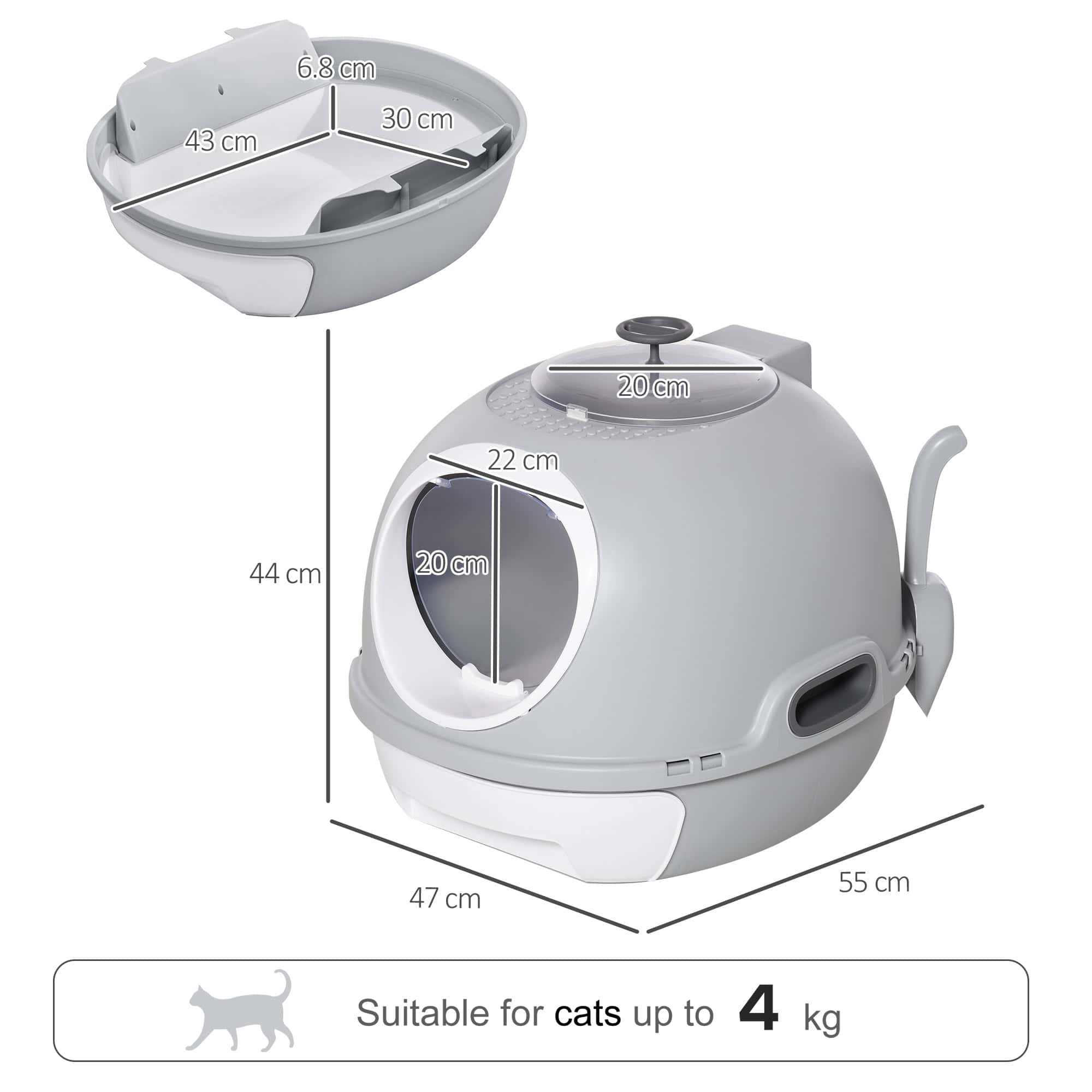 Cat Litter Box Toilet with Litter Scoop Enclosed Drawer, Front Entry Top Exit, Easy To Clean Grey - Image 3