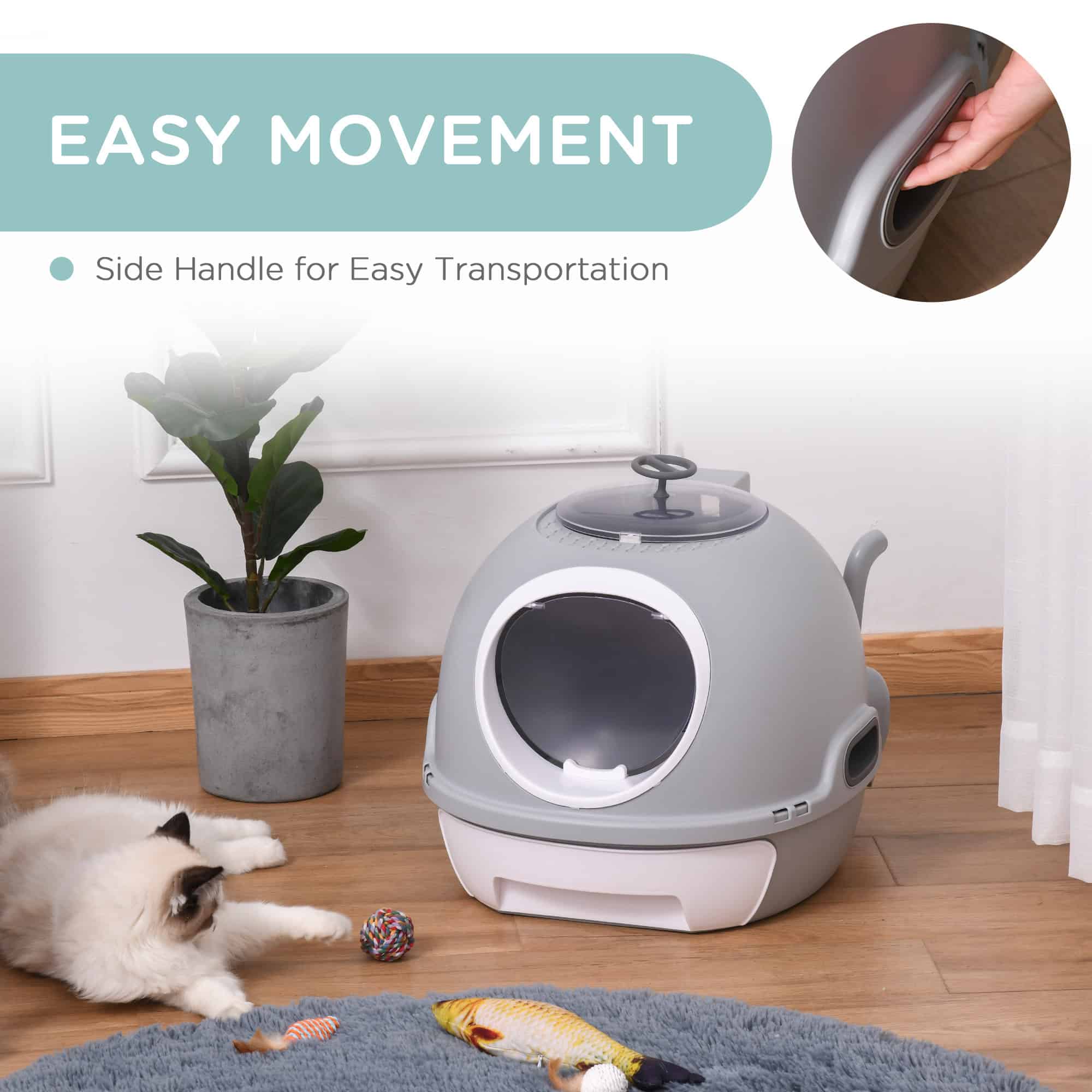 Cat Litter Box Toilet with Litter Scoop Enclosed Drawer, Front Entry Top Exit, Easy To Clean Grey - Image 6