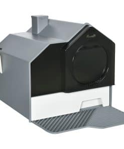 Hooded Cat Litter Tray with Scoop, Cat Litter Box with Drawer Pan, Handle, Deodorants, Hut Design, Front Entrance, 47 x 45 x 42cm - Grey
