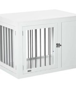 2-in-1 Dog Cage and Side Table, with Two Lockable Doors, for Medium Dogs - White