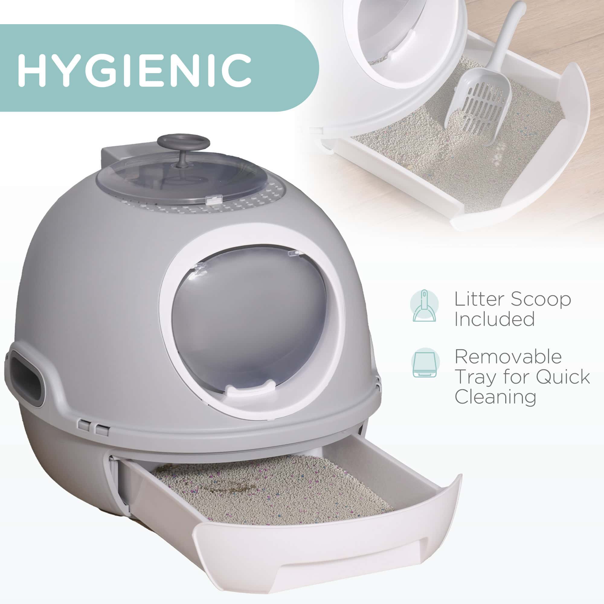 Cat Litter Box Toilet with Litter Scoop Enclosed Drawer, Front Entry Top Exit, Easy To Clean Grey - Image 4
