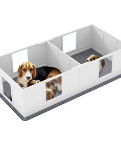 Two Room Design, Whelping Box for Dogs with Whelping Pad, Clear Panels, Adjustable Entrance, for Medium Dogs, 196 x 96cm