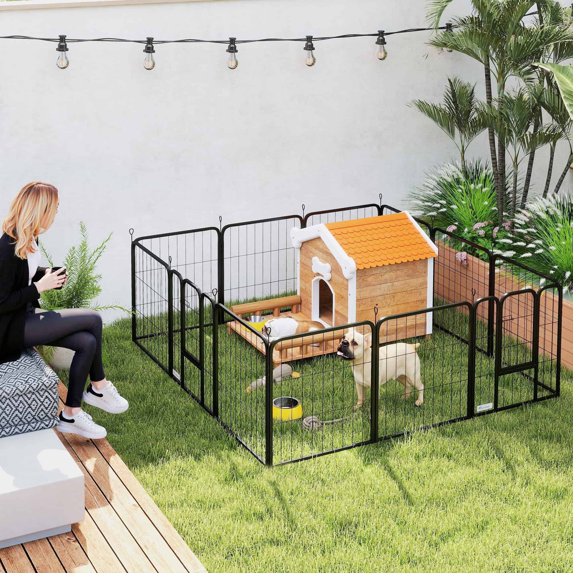 12 Panels Heavy Duty Dog Playpen with Doors, for Small Dogs, 60cm High, Black - Image 2