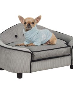 Dog Sofa for XS and S Size Dogs, Pet Chair Bed with Soft Cushion, Cat Sofa  Couch with Washable Cover, Wooden Frame, 66.5 x 45 x 35.5 cm, Grey