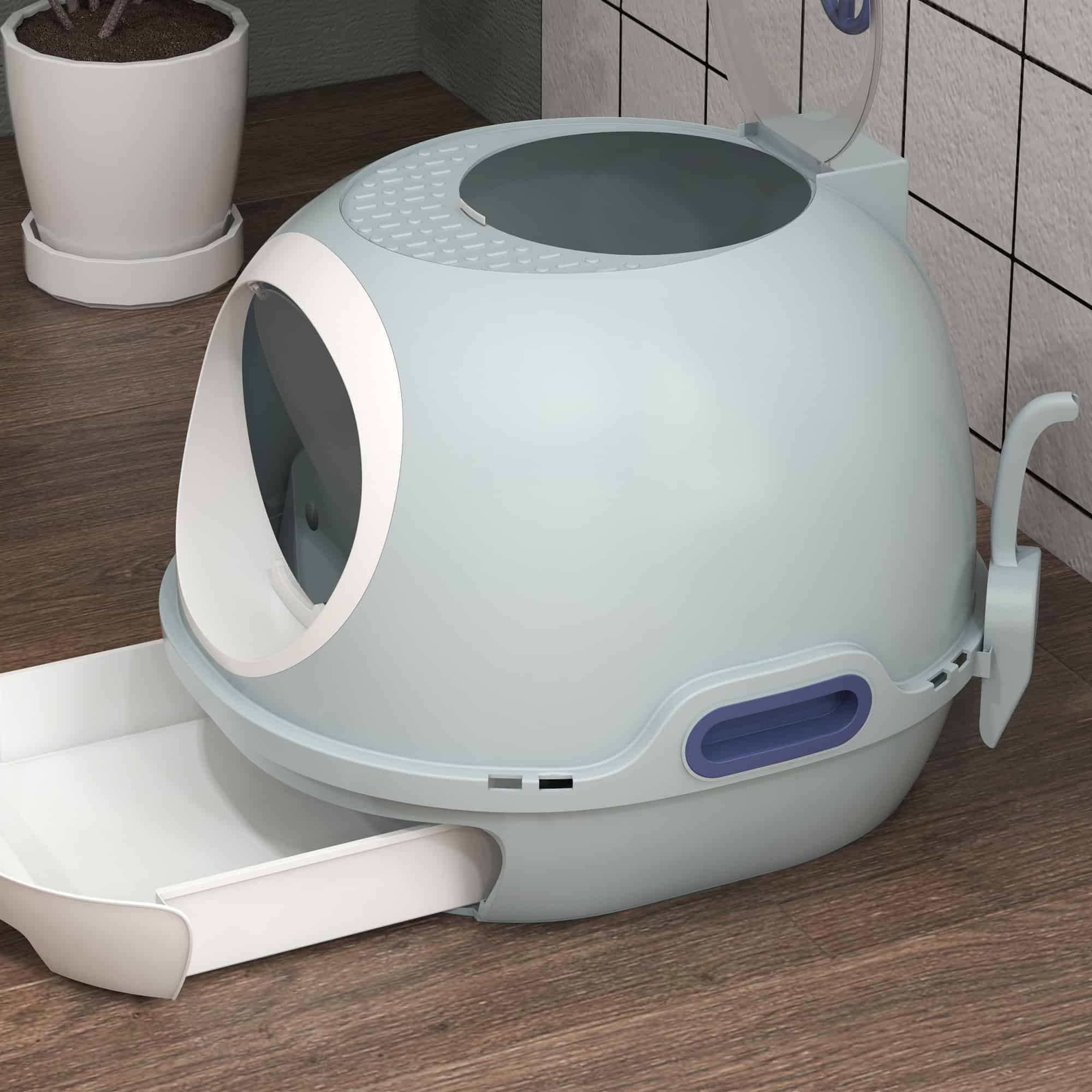 Cat Litter Box Toilet with Litter Scoop Enclosed Drawer, Front Entry Top Exit, Easy To Clean Blue - Image 9