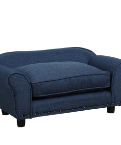Dog Sofa for XS and S Size Dogs, Pet Chair Couch with Thick Sponge Padded Cushion, Kitten Lounge Bed with Washable Cover, Wooden Frame - Blue