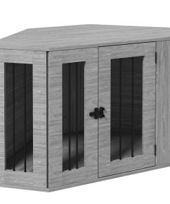 2 in 1 Dog Crate Furniture Side Table, with Cushion, 104 x 55 x 63cm - Grey