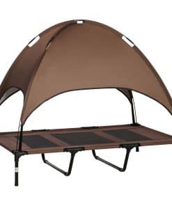 Raised Dog Bed Waterproof Elevated Pet Cot with Breathable Mesh UV Protection Canopy Coffee, for XL Dogs, 122 x 92 x 108cm