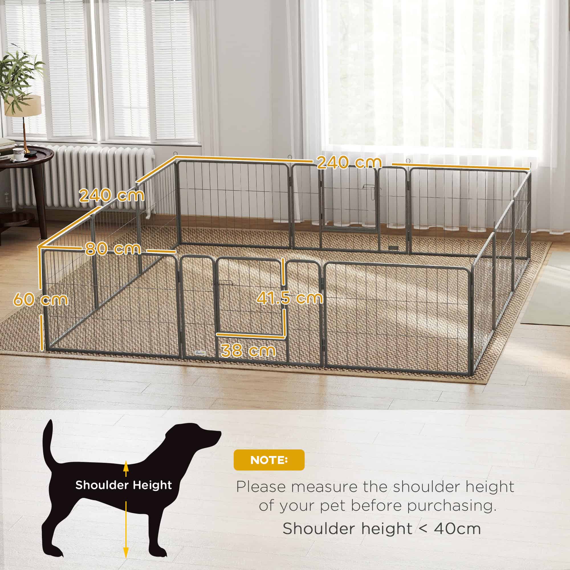 12 Panels Heavy Duty Puppy Playpen, for Small Dogs, Indoor and Outdoor Use - Silver - Image 3