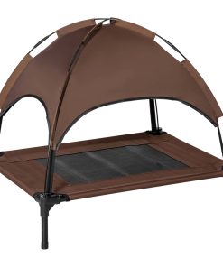 Raised Dog Bed Waterproof Elevated Pet Cot with Breathable Mesh UV Protection Canopy Coffee, for Medium Dogs, 76 x 61 x 73cm