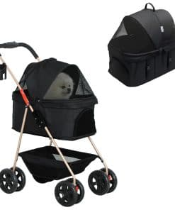 3 in 1 Pet Stroller, Folding 4 Wheels Dog Pram with Detachable Carrier for Mini Dogs Cats, Black