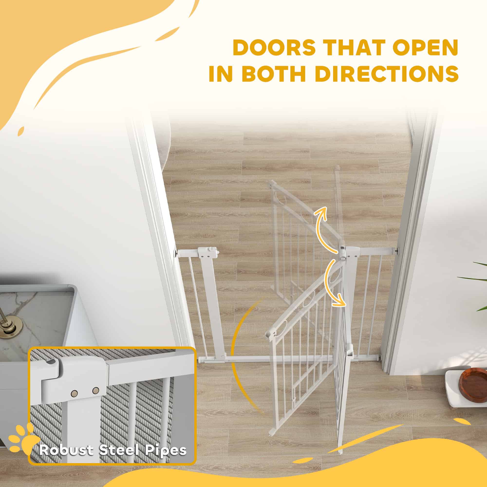 106cm Tall Dog Gate with Cat Door, 7cm and 14cm Extensions, for Stairs, Doorways, 76-104cm Width - Image 7