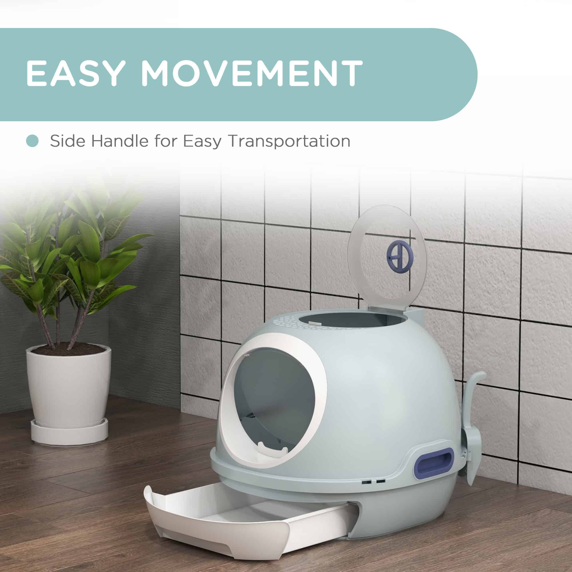 Cat Litter Box Toilet with Litter Scoop Enclosed Drawer, Front Entry Top Exit, Easy To Clean Blue - Image 6