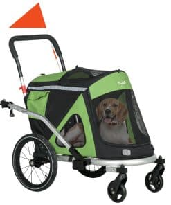 2 in 1 Aluminium Foldable Dog Bike Trailer, Pet Stroller, for Medium Dogs - Green