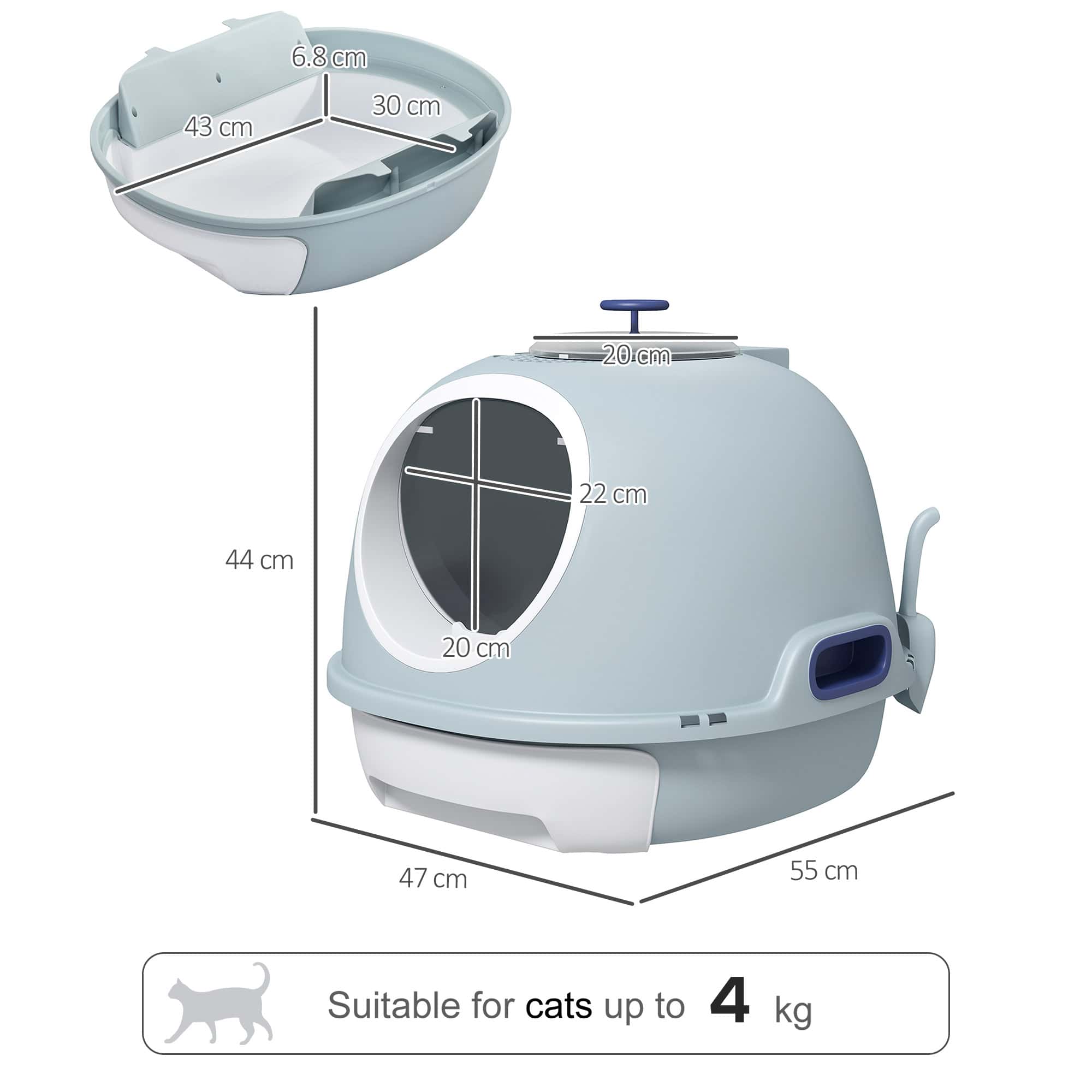 Cat Litter Box Toilet with Litter Scoop Enclosed Drawer, Front Entry Top Exit, Easy To Clean Blue - Image 3