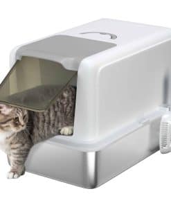 Stainless Steel Cat Litter Box with Removable Lid, Scoop, Filter Bags, for Larger Cats, White