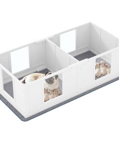 Two Room Design, Whelping Box for Dogs with Whelping Pad, Clear Panels, Adjustable Entrance, for Small Dogs, 164 x 80cm