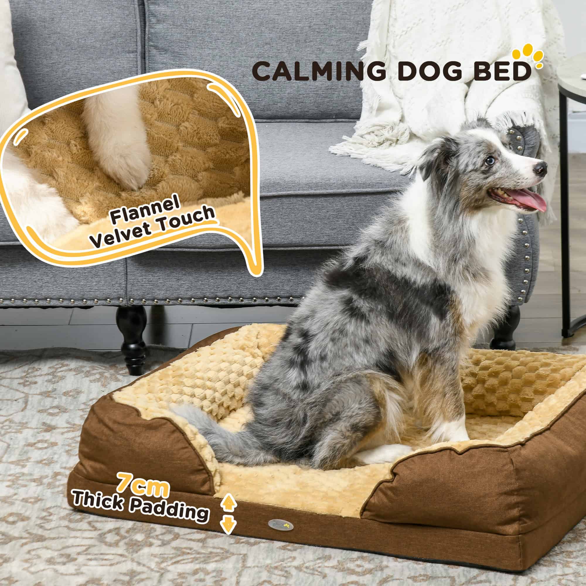 Calming Dog Bed Pet Mattress w/ Removable Cover, Anti-Slip Bottom, for Medium Dogs, 90L x 69W x 21Hcm - Brown - Image 6