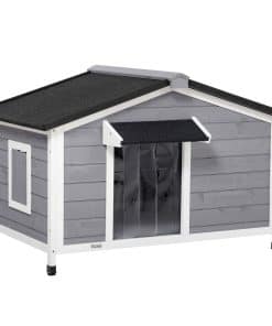 Wooden Dog Kennel for Outside, for Medium Dogs, 72H x 109L x 79Wcm, Grey