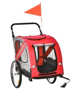 2-In-1 Dog Bike Trailer Pet Stroller with Universal Wheel Reflector Flag Red