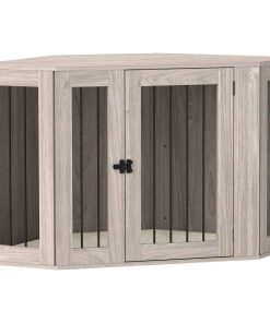 2 in 1 Dog Crate Furniture Side Table, with Cushion, 122 x 61 x 71cm - Walnut Brown