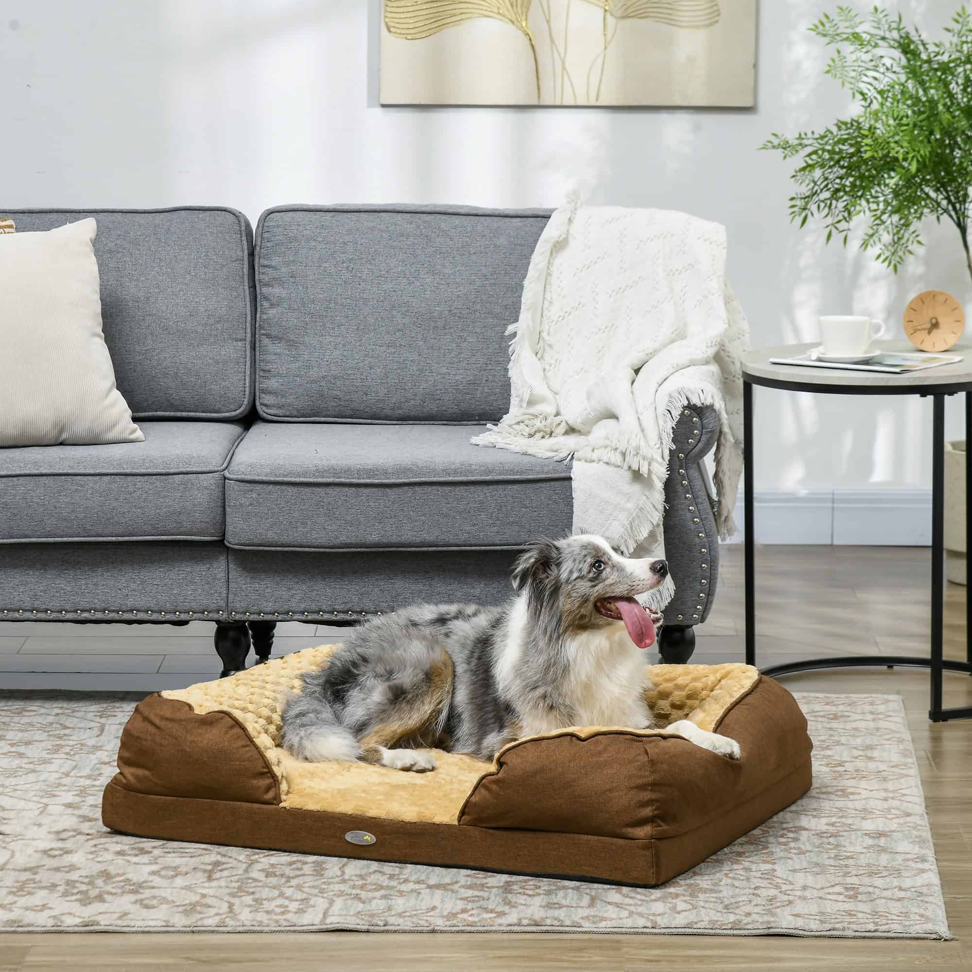 Calming Dog Bed Pet Mattress w/ Removable Cover, Anti-Slip Bottom, for Medium Dogs, 90L x 69W x 21Hcm - Brown - Image 2