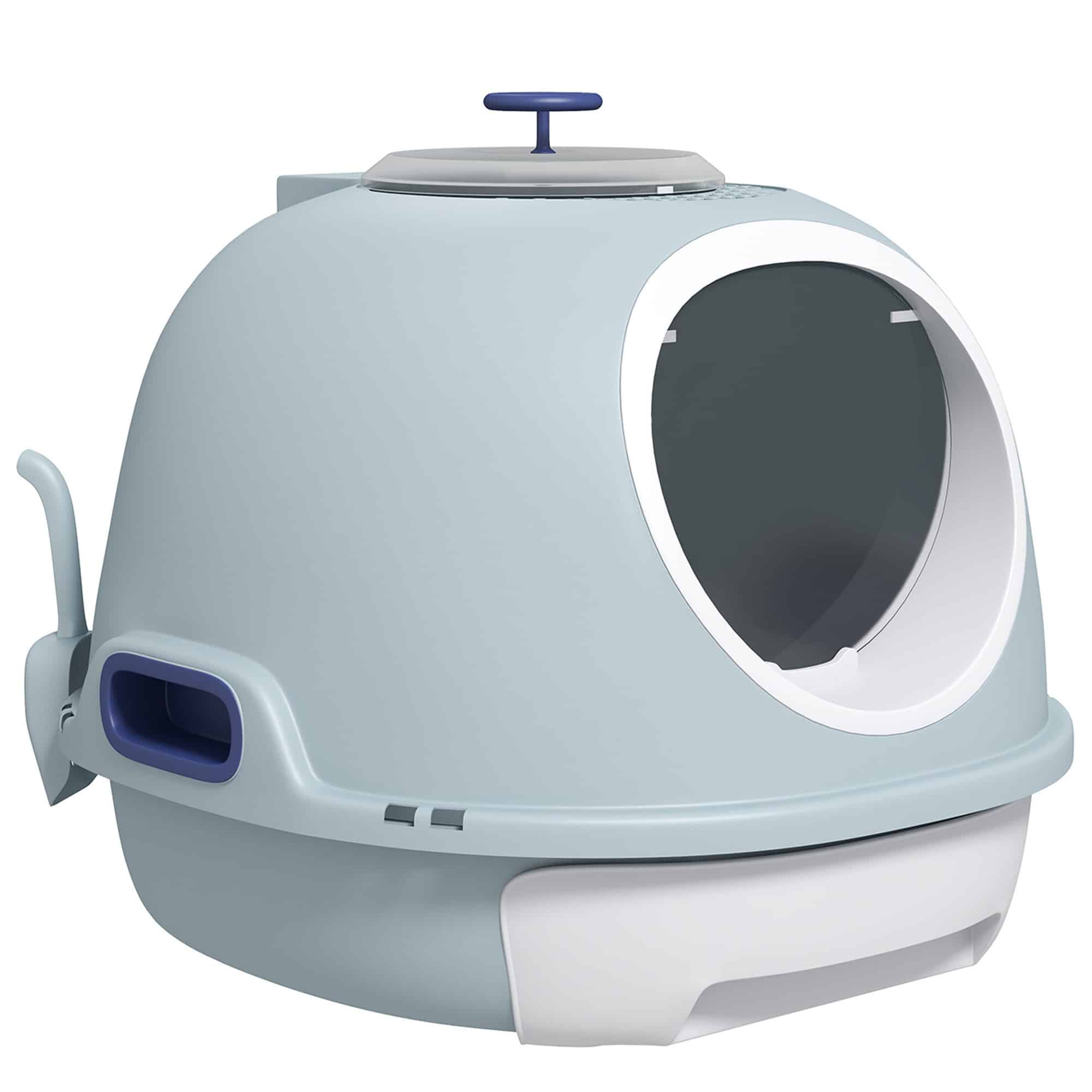 Cat Litter Box Toilet with Litter Scoop Enclosed Drawer, Front Entry Top Exit, Easy To Clean Blue