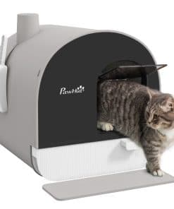 Hooded Cat Litter Box, Kitten Litter Tray, with Lid, Scoop, Filter, Flap Door, Light Grey