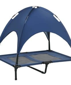 Raised Dog Bed Waterproof Elevated Pet Cot with Breathable Mesh UV Protection Canopy Blue, for Large Dogs, 92 x 76 x 90cm