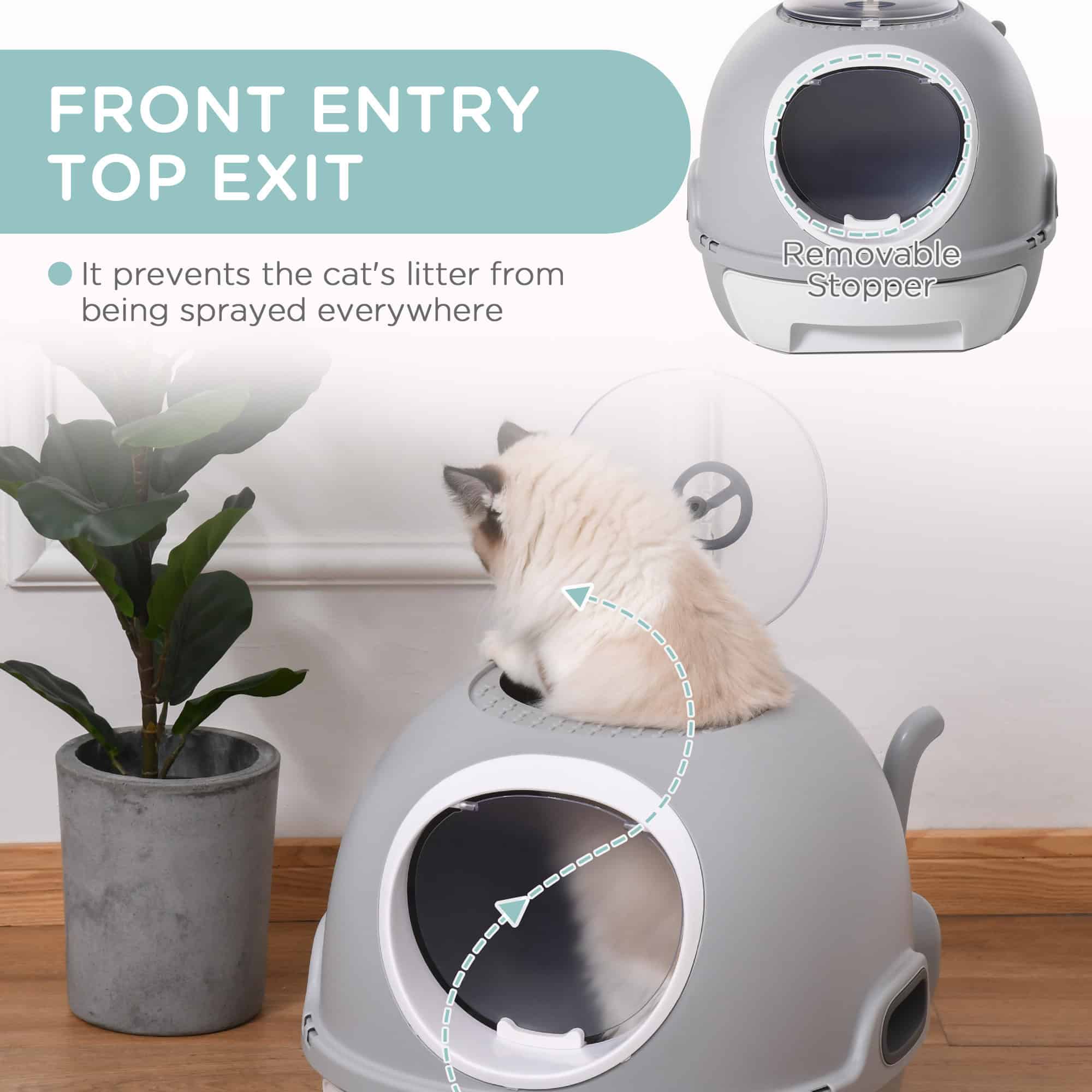 Cat Litter Box Toilet with Litter Scoop Enclosed Drawer, Front Entry Top Exit, Easy To Clean Grey - Image 5