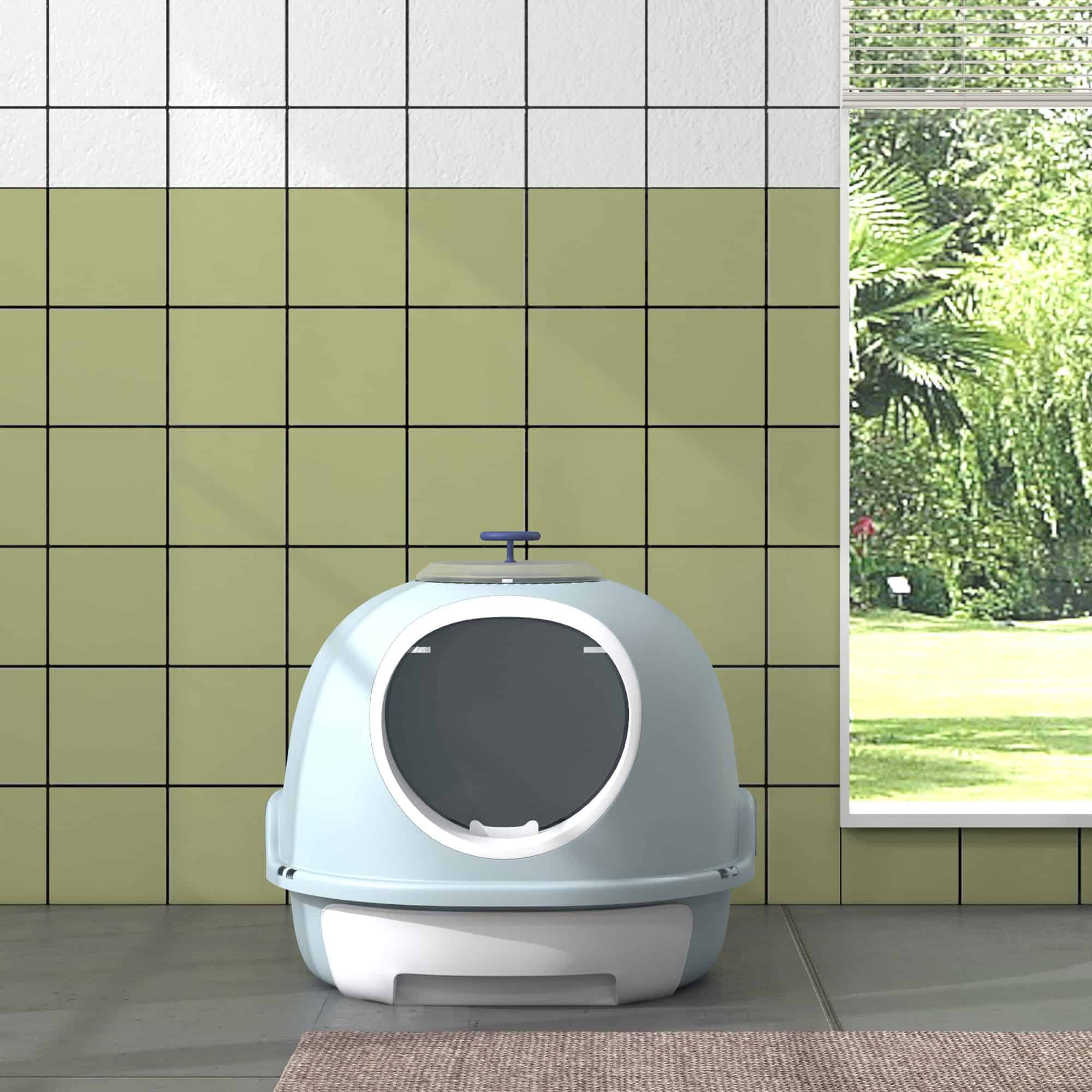 Cat Litter Box Toilet with Litter Scoop Enclosed Drawer, Front Entry Top Exit, Easy To Clean Blue - Image 7