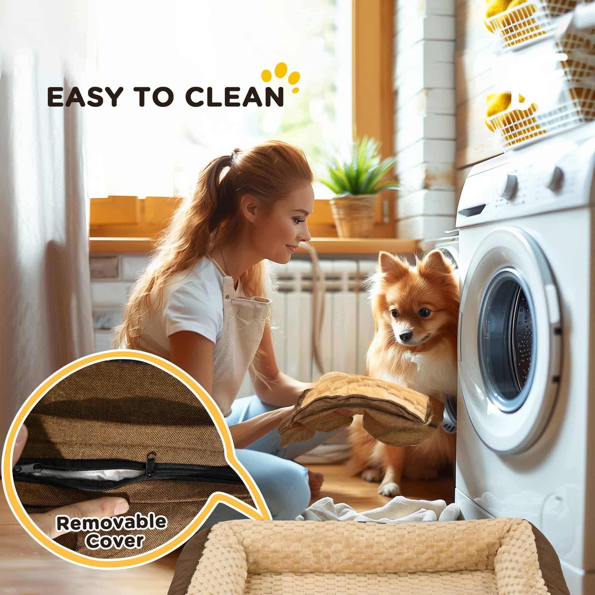 Calming Dog Bed Pet Mattress w/ Removable Cover, Anti-Slip Bottom, for Medium Dogs, 90L x 69W x 21Hcm - Brown - Image 8