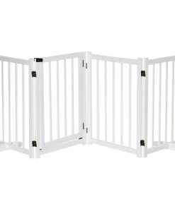 Wooden Dog Gate, Dog Fence Indoor, 80 cm Tall Freestanding Pet Gate for Small and Medium Dogs with 4 Panels, 2 Support Feet, White