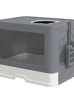 Enclosed Cat Litter Box with lid, Front Entry, Top Exit, Drawer, Tray, Scoop, Brush, 48.5 x 38 x 36.5cm - Grey