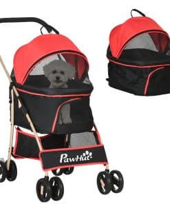 3 In 1 Detachable Pet Stroller, for Extra Small and Small Dogs - Red