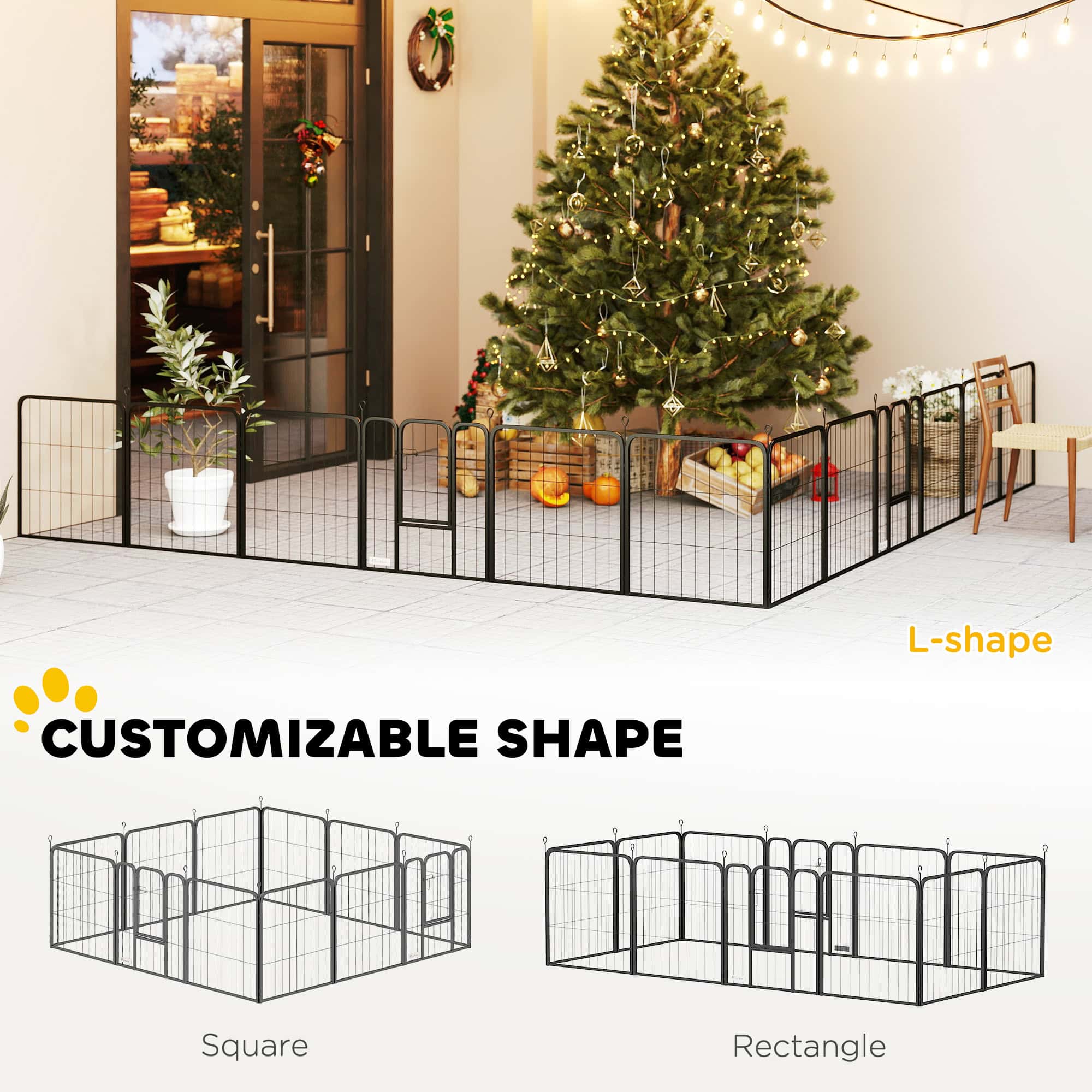 12 Panels Heavy Duty Dog Playpen with Doors, for Small Dogs, 60cm High, Black - Image 4