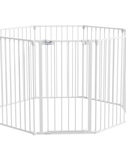 2 in 1 8 Panels Dog Pen, Safety Gate, with Lockable Door, for Medium Dogs - White