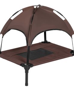 Raised Dog Bed Waterproof Elevated Pet Cot with Breathable Mesh UV Protection Canopy Coffee, for Small Dogs, 61 x 46 x 62cm