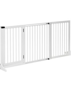 Wooden Dog Gate, Dog Fence Indoor, Freestanding Dog Barrier, Adjustable Lockable Fence with 3 Panels, 71H x 113-166W cm, White