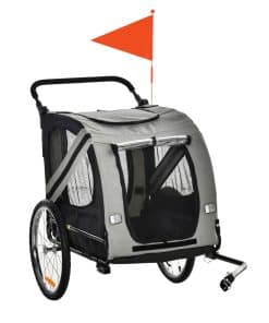 2-In-1 Pet Bike Trailer Dog Stroller Pushchair with Universal Wheel Reflector Flag Grey