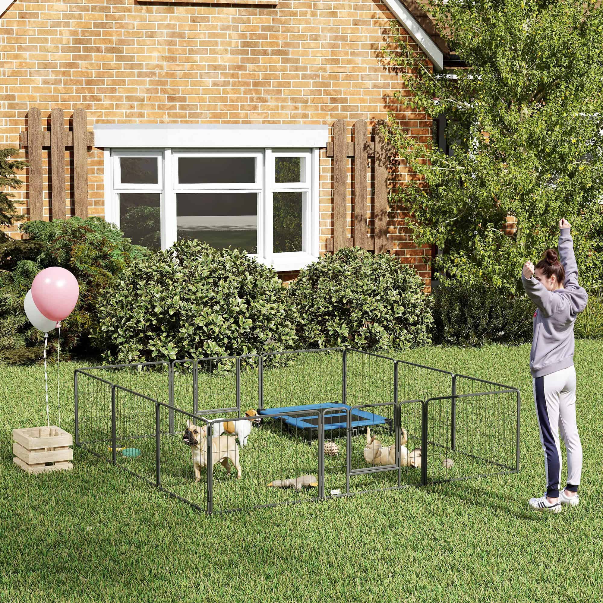 12 Panels Heavy Duty Puppy Playpen, for Small Dogs, Indoor and Outdoor Use - Silver - Image 2