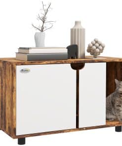 Hidden Cat Litter Box Furniture, with Sand Drain Pad - Rustic Brown