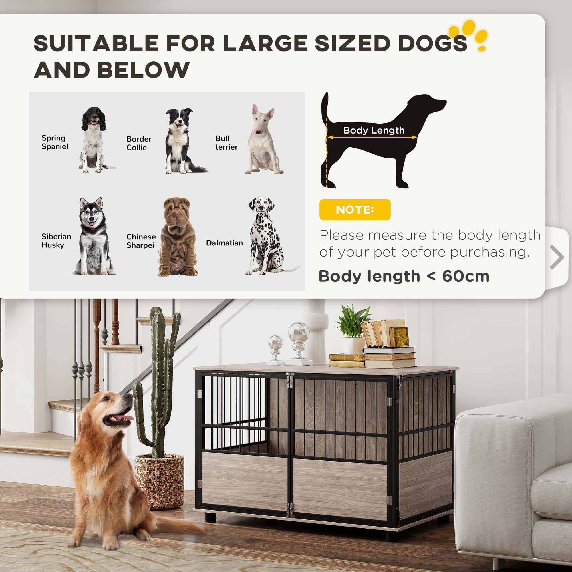 100cm Furniture Style Dog Crate Dog Cage End Table Indoor with 3 Doors Soft Washable Cushion, for Large Sized Dogs - Image 4