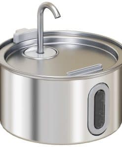 2.5L Stainless Steel Cat Water Fountain for Drinking with Ultra-Silent Pump, Water-Level Window, Filters